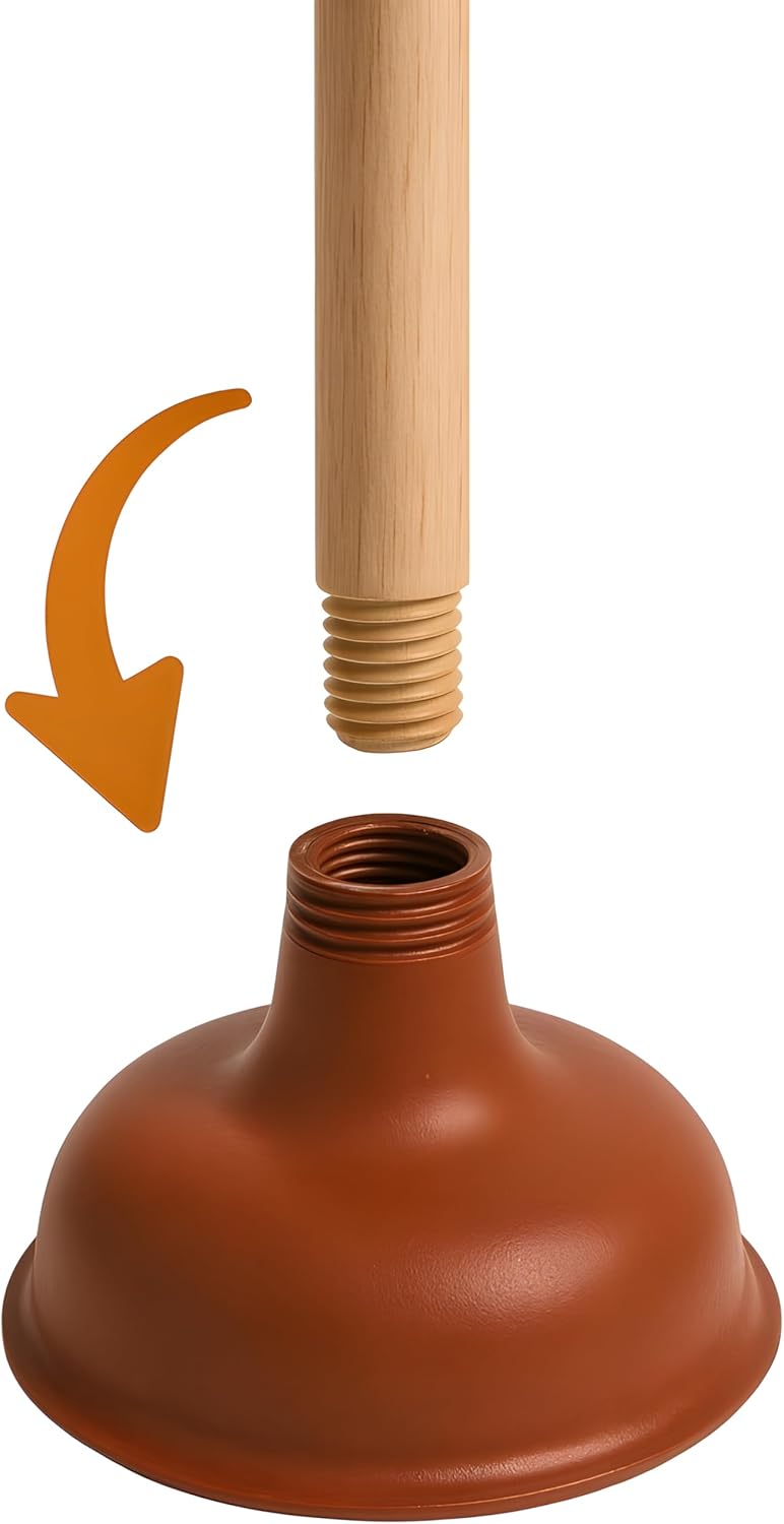 Bexter 19-Inch Toilet Plunger with Wooden Handle – Heavy-Duty Rubber Cup for Toilets, Sinks & Drains – Auburn - Image 1